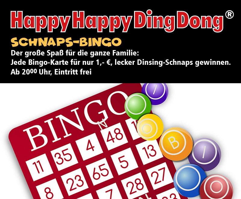 Plakat zum Schnaps-Bingo am 4. Dezember 2026 im HappyHappyDingDong in Dortmund