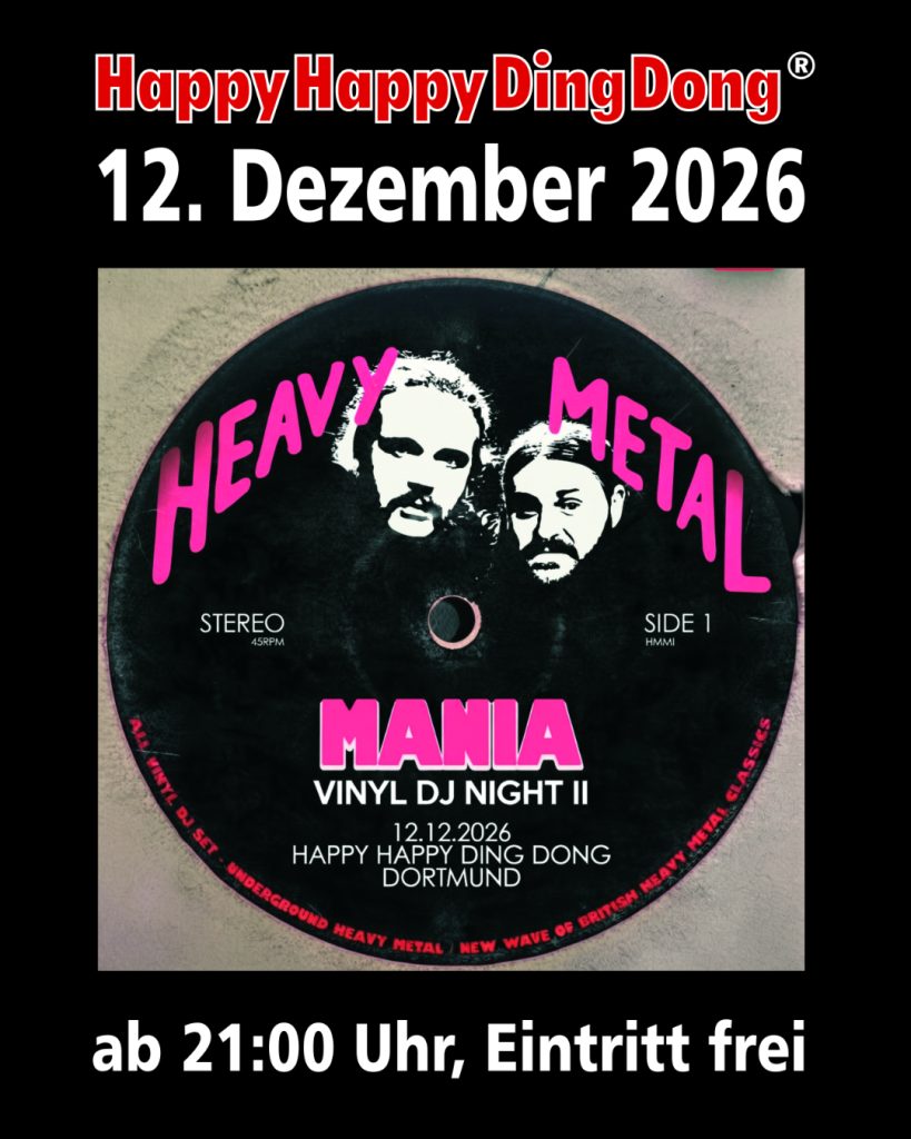 Plakat zur Mania Vinyl DJ Night II am 12. Dezember 2026 im HappyHappyDingDong in Dortmund