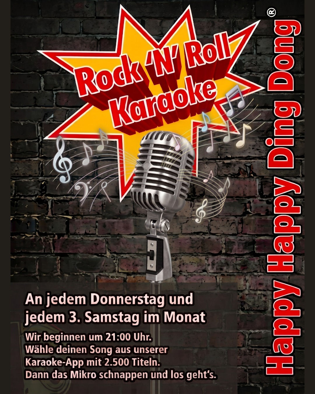 Plakat zum Rock’n’Roll-Karaoke im HappyHappyDingDong in Dortmund